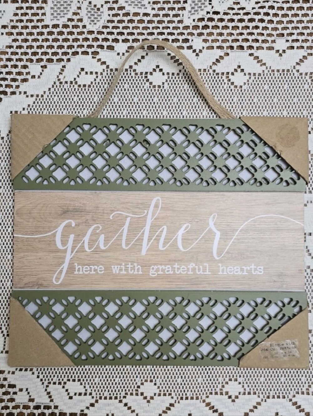 NEW Gather Here With Grateful Hearts Hanging Wall Plaque Fall Harvest 12x10 Sign